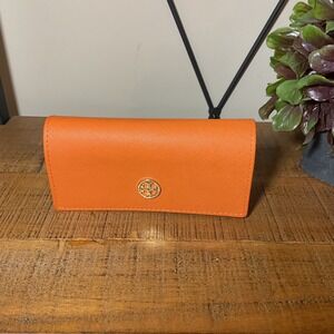 Tory Burch Orange Saffiano Leather Sunglasses Eyeglasses Case Holder Designer